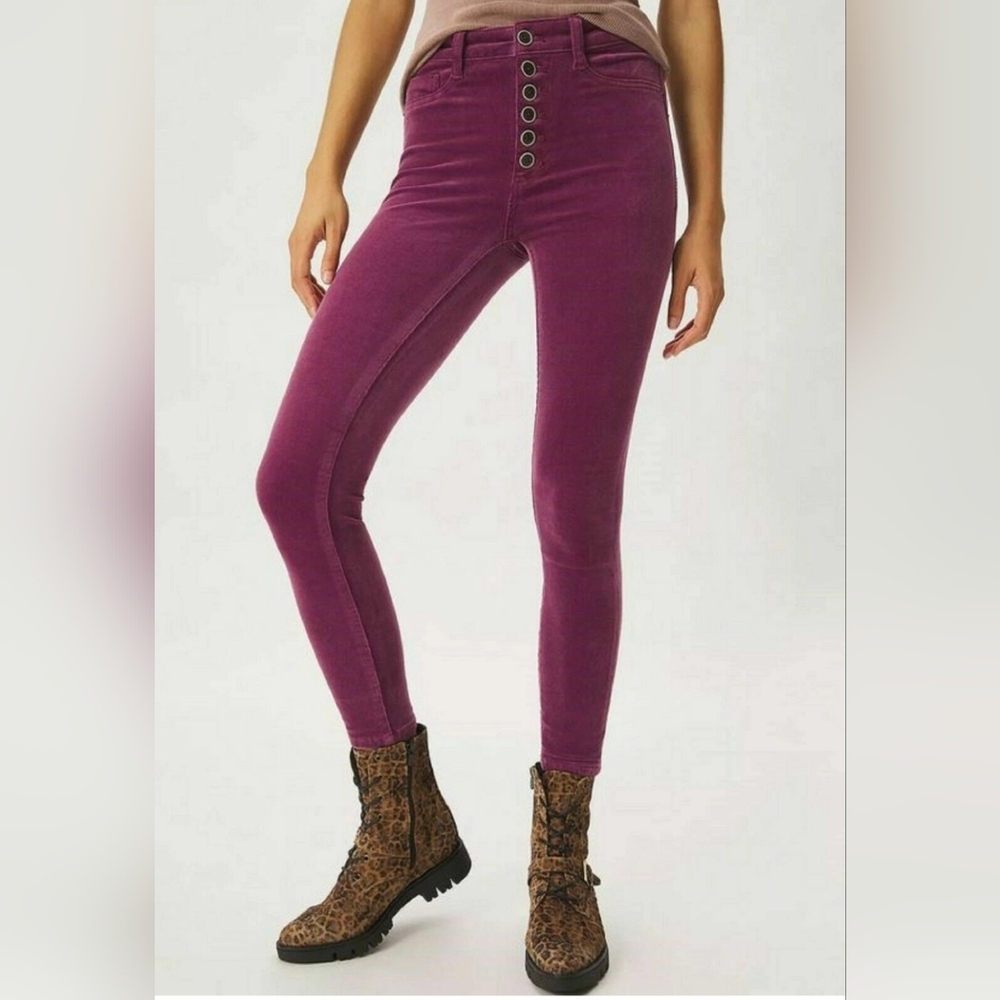 Pilcro Anthropologie High Rise Button Fly Skinny Corduroy Pants Size 25 Purple - Picture 2 of 14